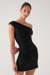 Black Gathered Mini Dress